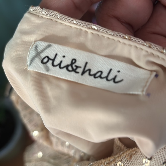 New women Sz S beige sequins embellished long sleeves party blouse top - Picture 8 of 9